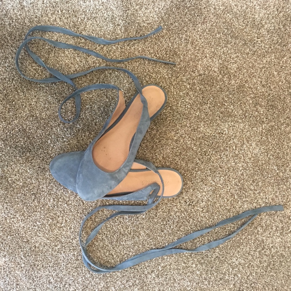 Madewell “April” Blue Suede Ankle Wrap Flats
